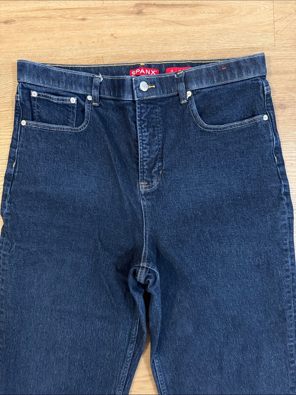 Spanx Dark Blue Denim Classic Relaxed Straight Leg Jeans Size 1X - Picture 2 of 5